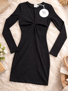 Princess Polly Moonlight Mini Dress Black Cutout Ribbed NWT US 4 AU 8